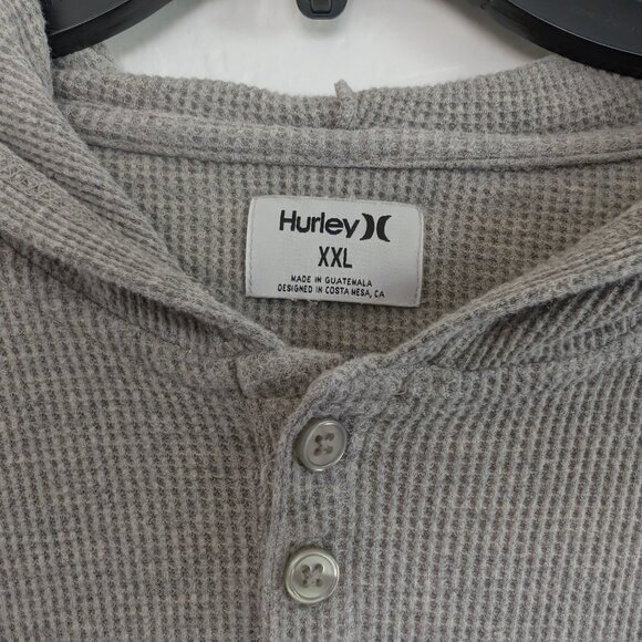 HURLEY Pullover Men's 2XL Gray Henley Waffle Hooded Long Sleeve Casual - Picture 5 of 15